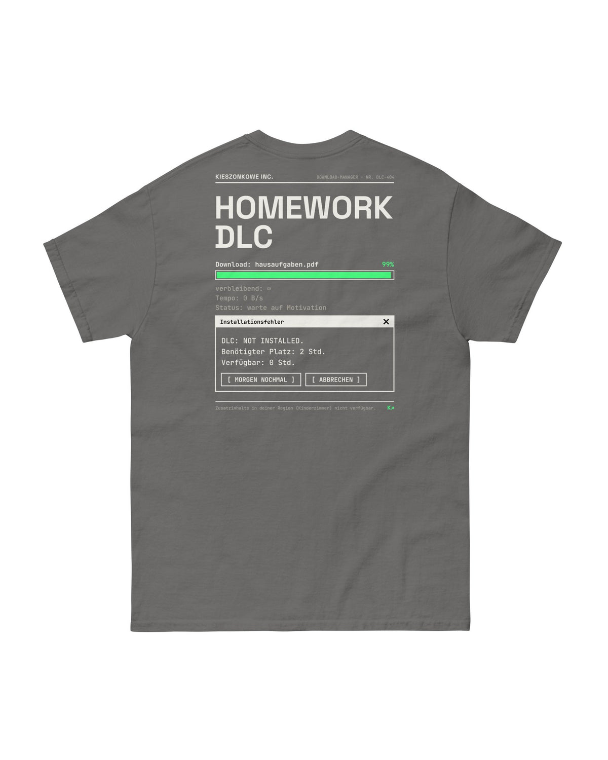 T-Shirt Homework DLC in graphit — Rückenprint