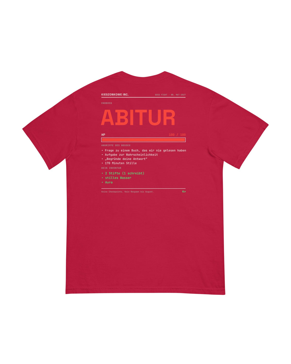 T-Shirt Abitur Boss Fight in rot — Rückenprint