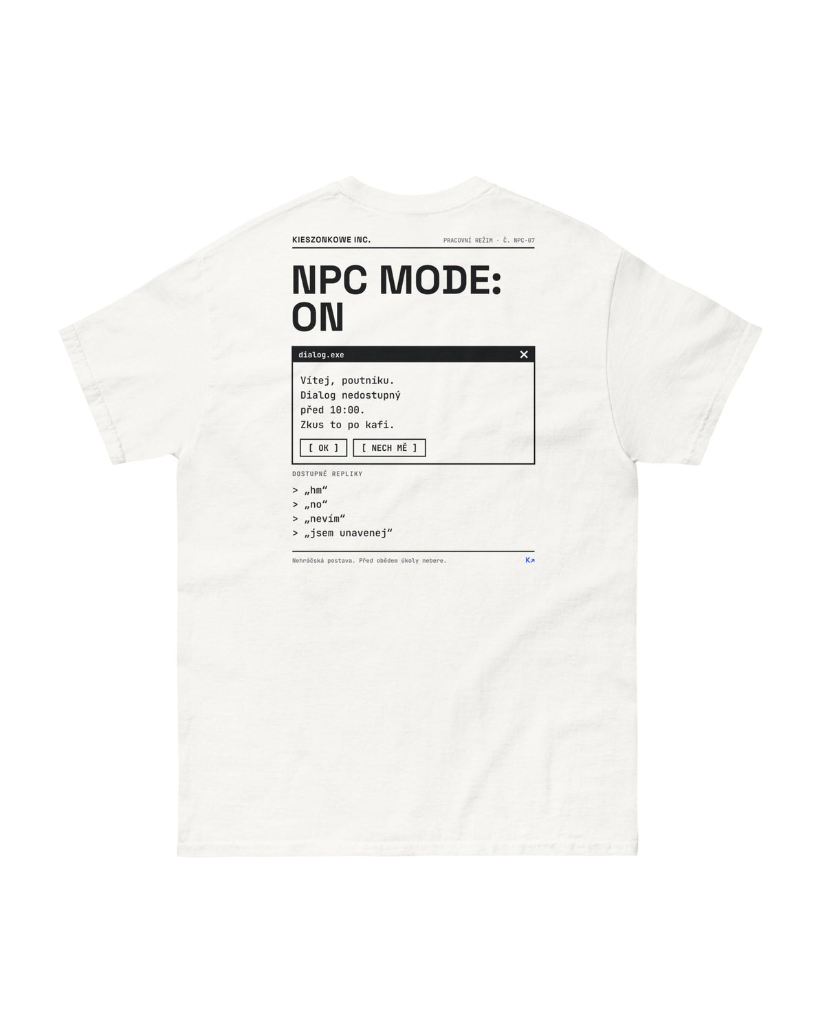 Tričko NPC Mode, bílá — potisk na zádech