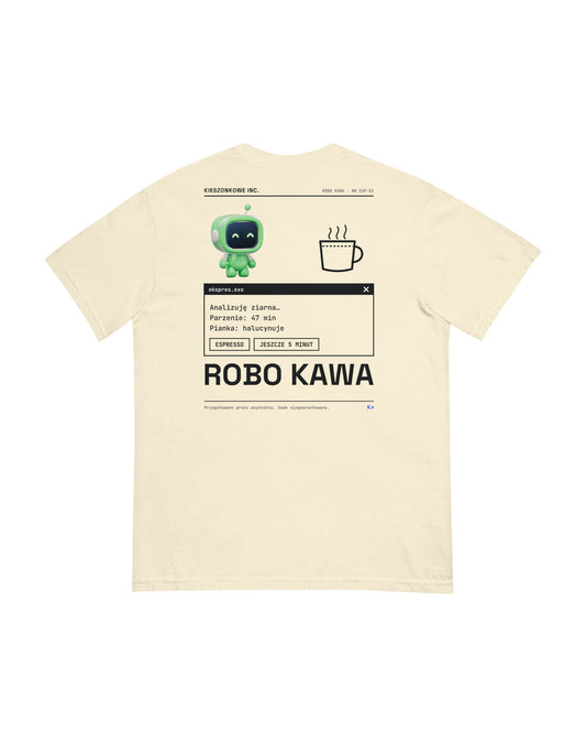Kremowa koszulka Robo kawa — nadruk na plecach