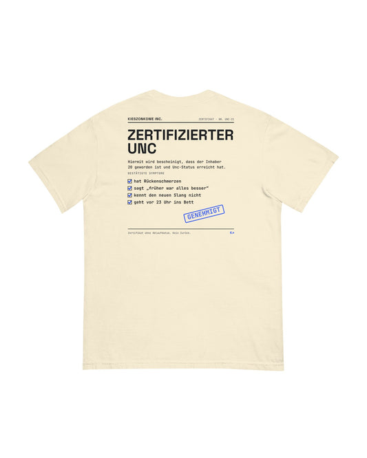 T-Shirt Zertifizierter Unc in creme — Rückenprint