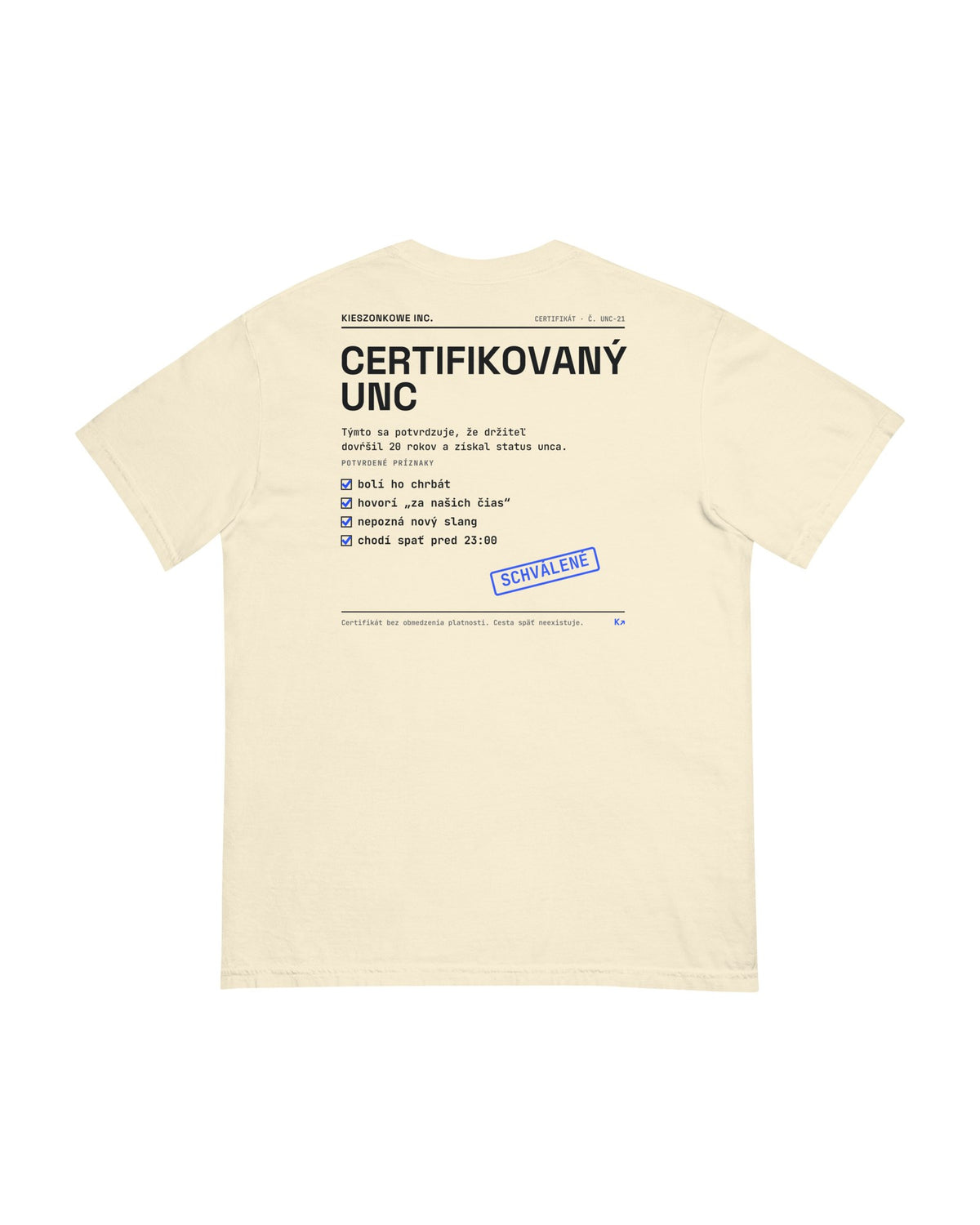 Tričko Certifikovaný Unc, krémová — potlač na chrbte