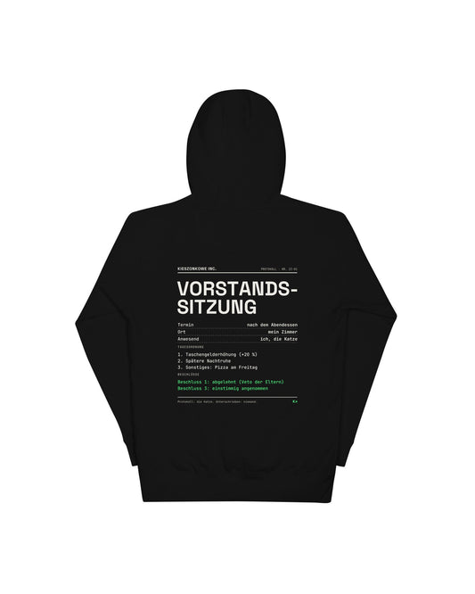 Hoodie Vorstandssitzung in schwarz — Rückenprint